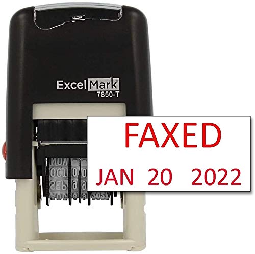 ExcelMark Faxed - Self-Inking Rubber Date Stamp - Compact Size - Red Ink - Image 1